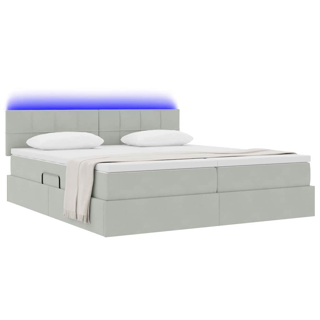 LED-Speicherbett mit Matratze Hellgrau 200 x 200 cm Samt