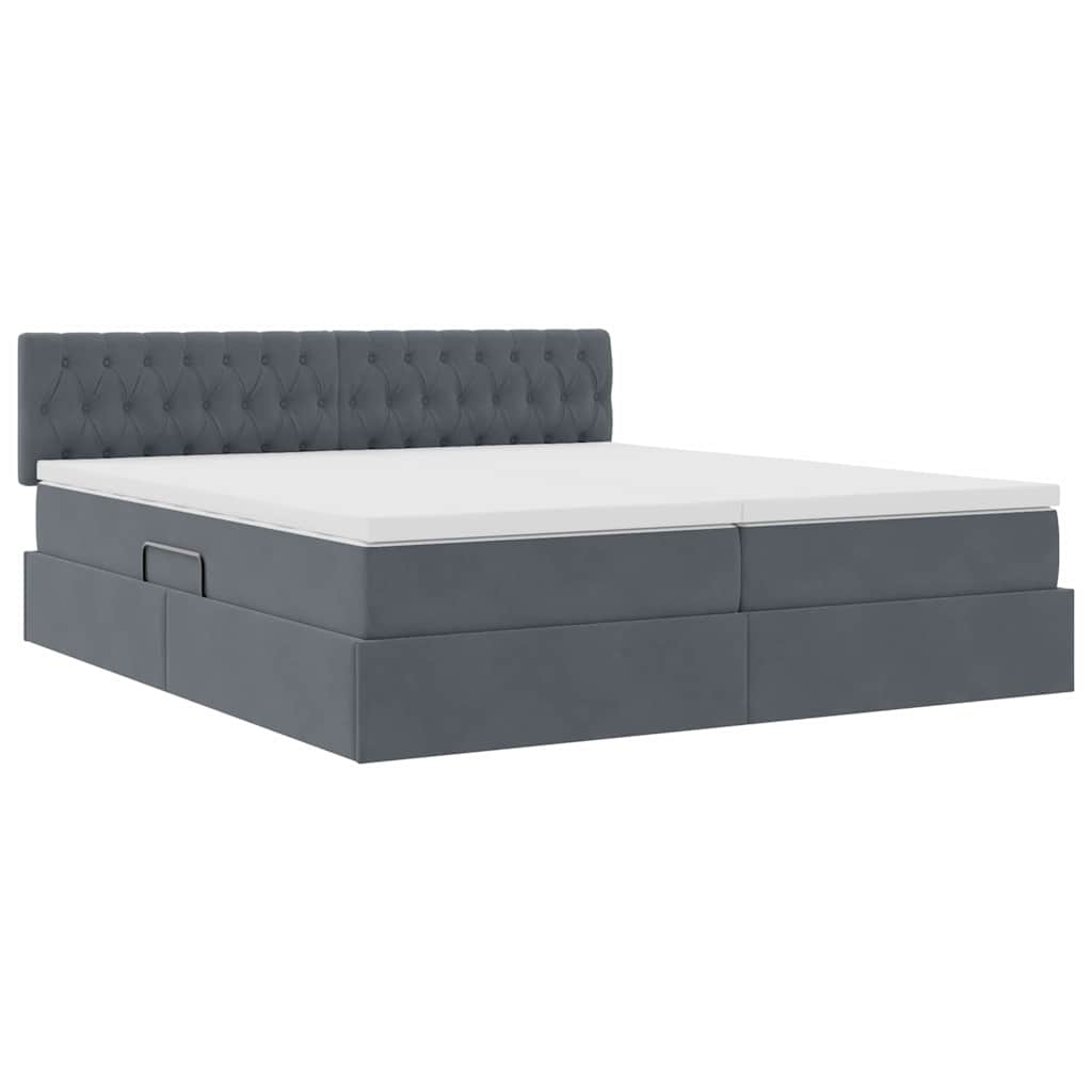 LED-Speicherbett mit Matratze Dunkelgrau 180 x 200 cm Samt