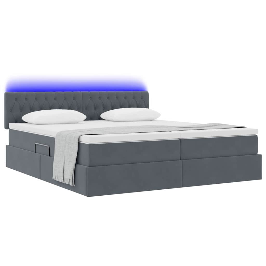 LED-Speicherbett mit Matratze Dunkelgrau 180 x 200 cm Samt
