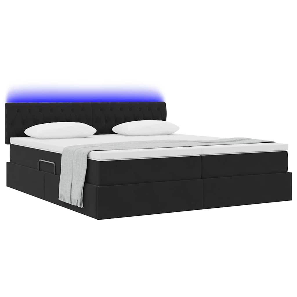LED-Speicherbett mit Matratze Schwarz 180 x 200 cm Samt