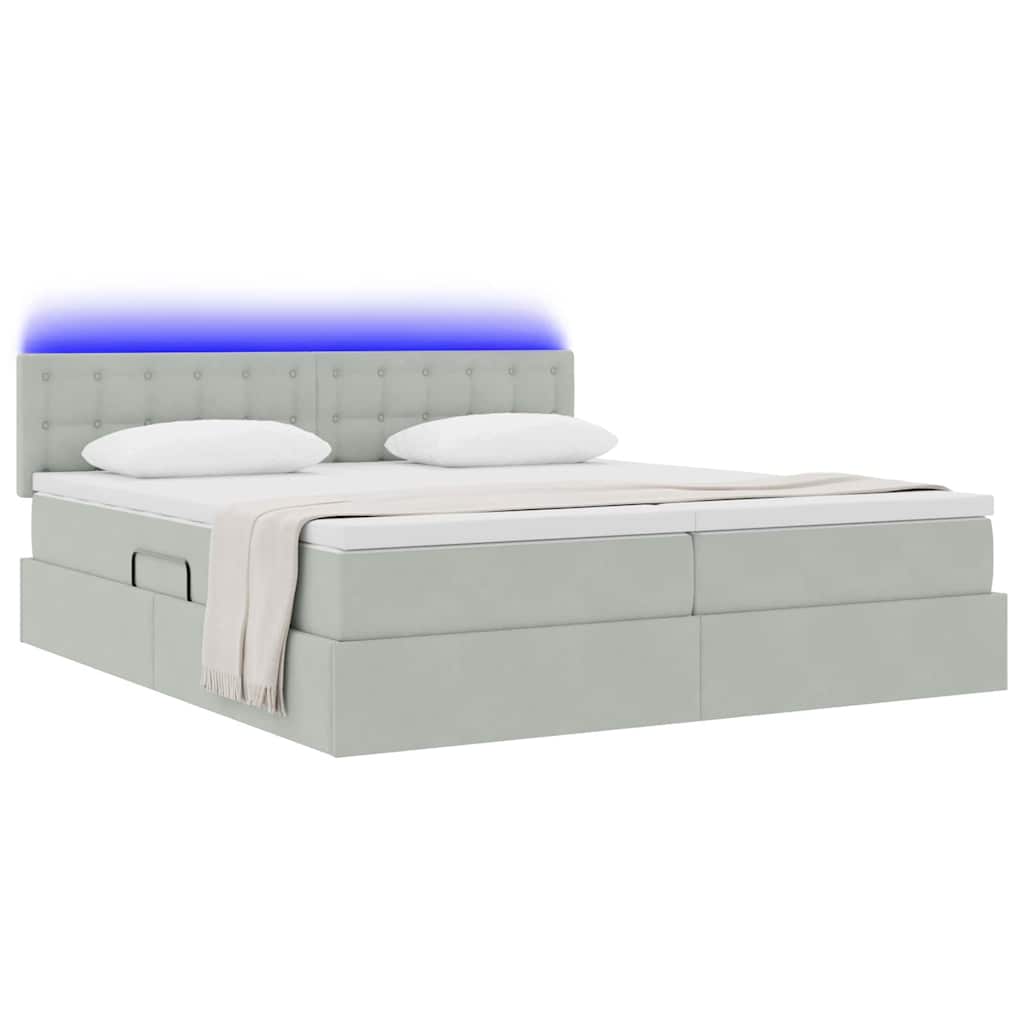 LED-Speicherbett mit Matratze Hellgrau 180 x 200 cm Samt
