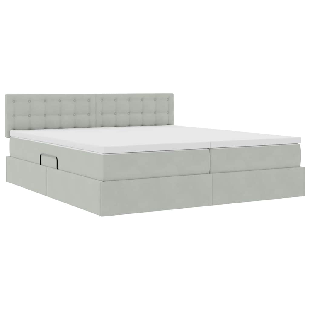 LED-Speicherbett mit Matratze Hellgrau 200 x 200 cm Samt