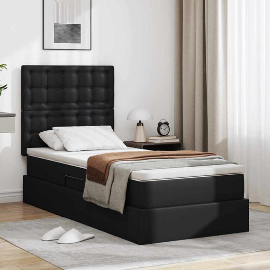 Aufbewahrungsbett mit Kopfteil Schwarz 90 x 190 cm Kunstleder