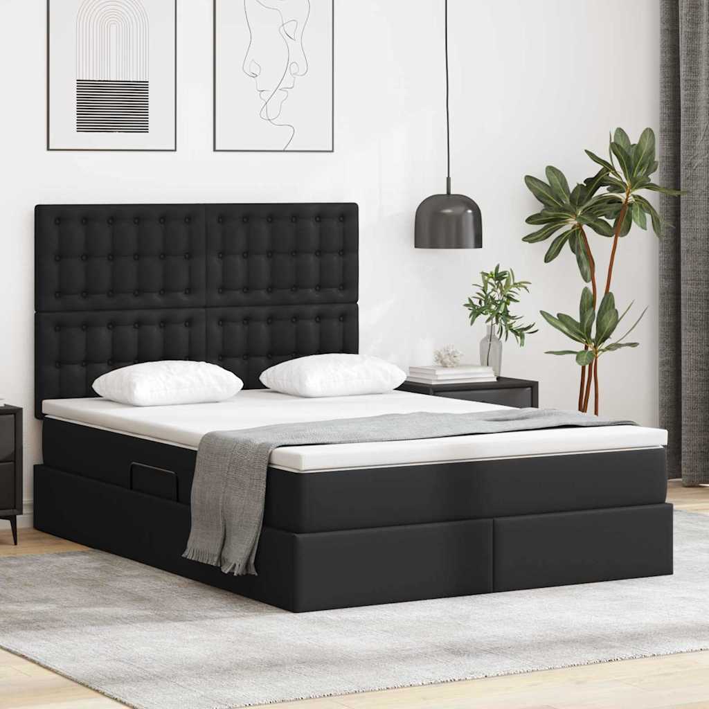 Aufbewahrungsbett mit Kopfteil Schwarz 140 x 200 cm Kunstleder