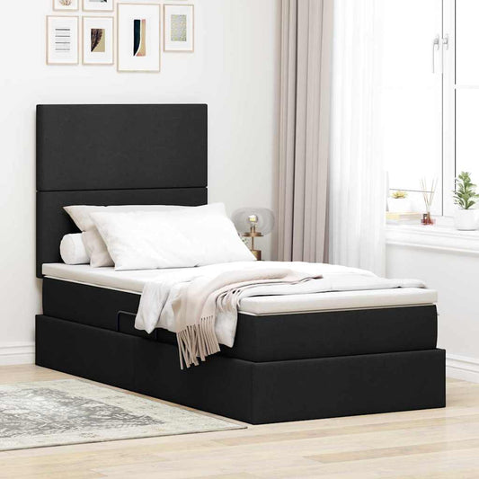 Aufbewahrungsbett mit Matratze Schwarz 90 x 200 cm Stoff
