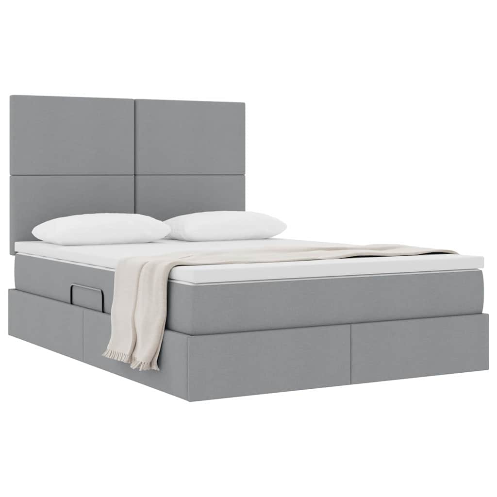 Aufbewahrungsbett mit Matratze Hellgrau 140 x 190 cm Polyester