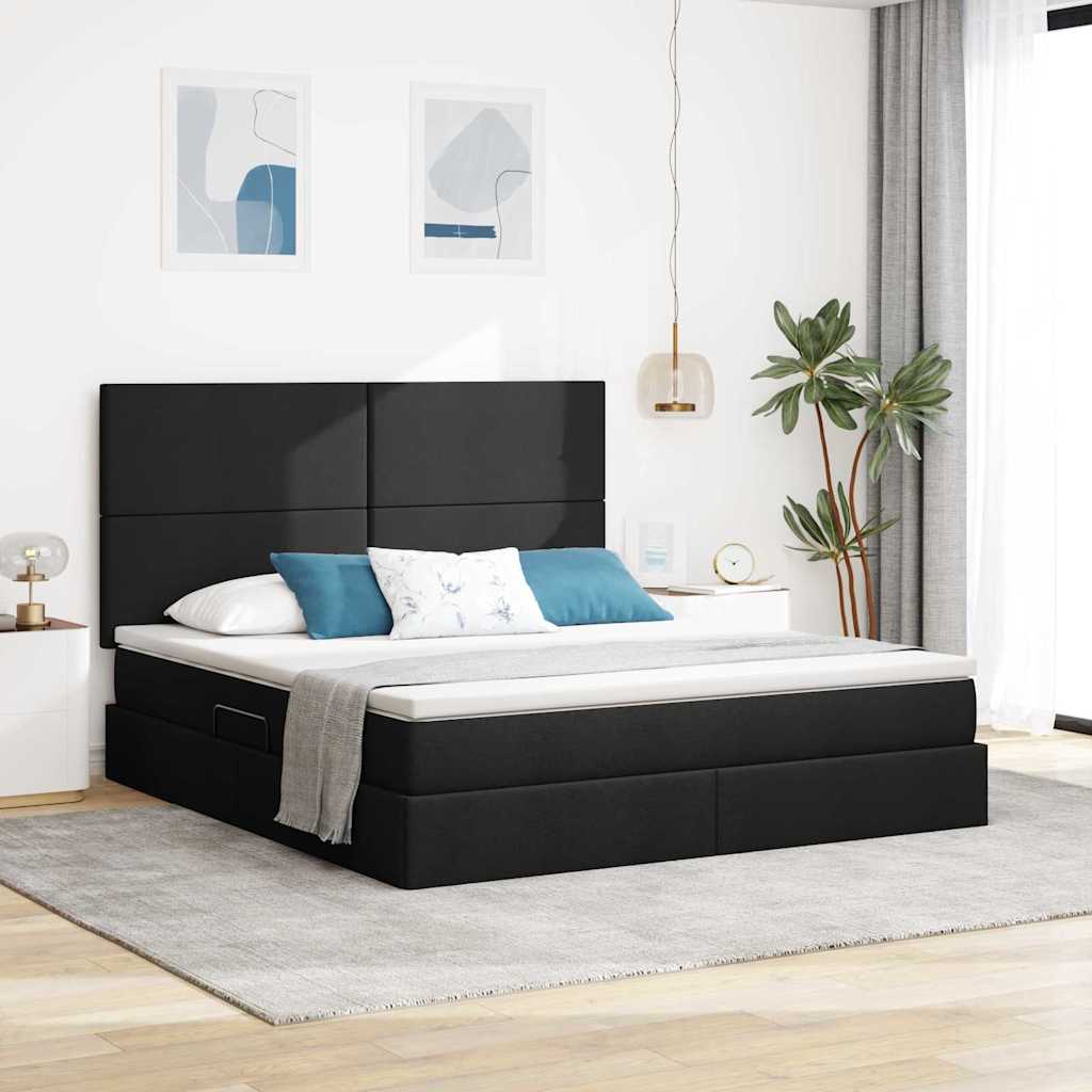 Aufbewahrungsbett mit Matratze Schwarz 160 x 200 cm Stoff