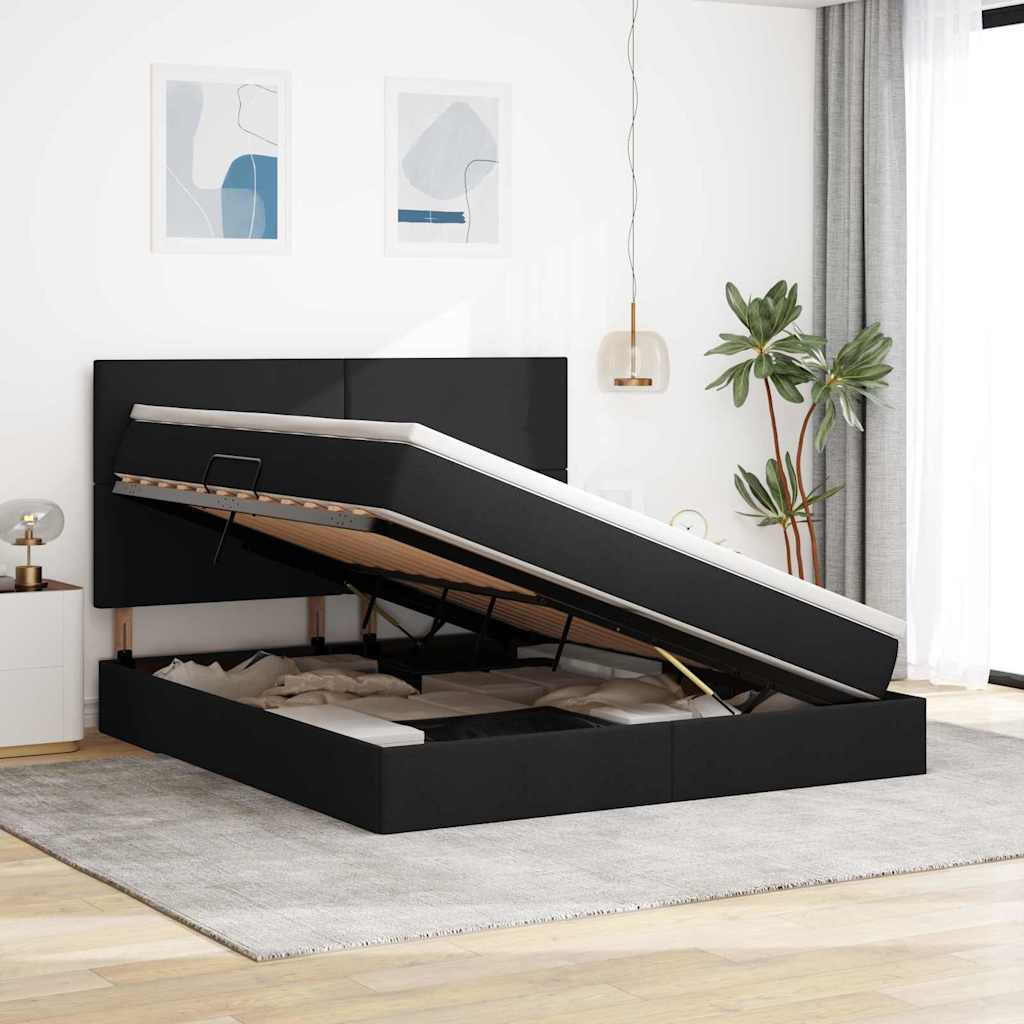 Aufbewahrungsbett mit Matratze Schwarz 160 x 200 cm Stoff