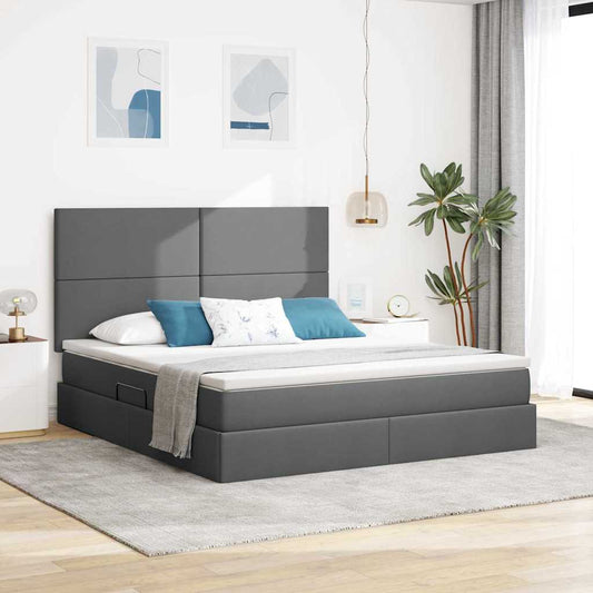 Aufbewahrungsbett mit Matratze Dunkelgrau 180 x 200 cm Stoff