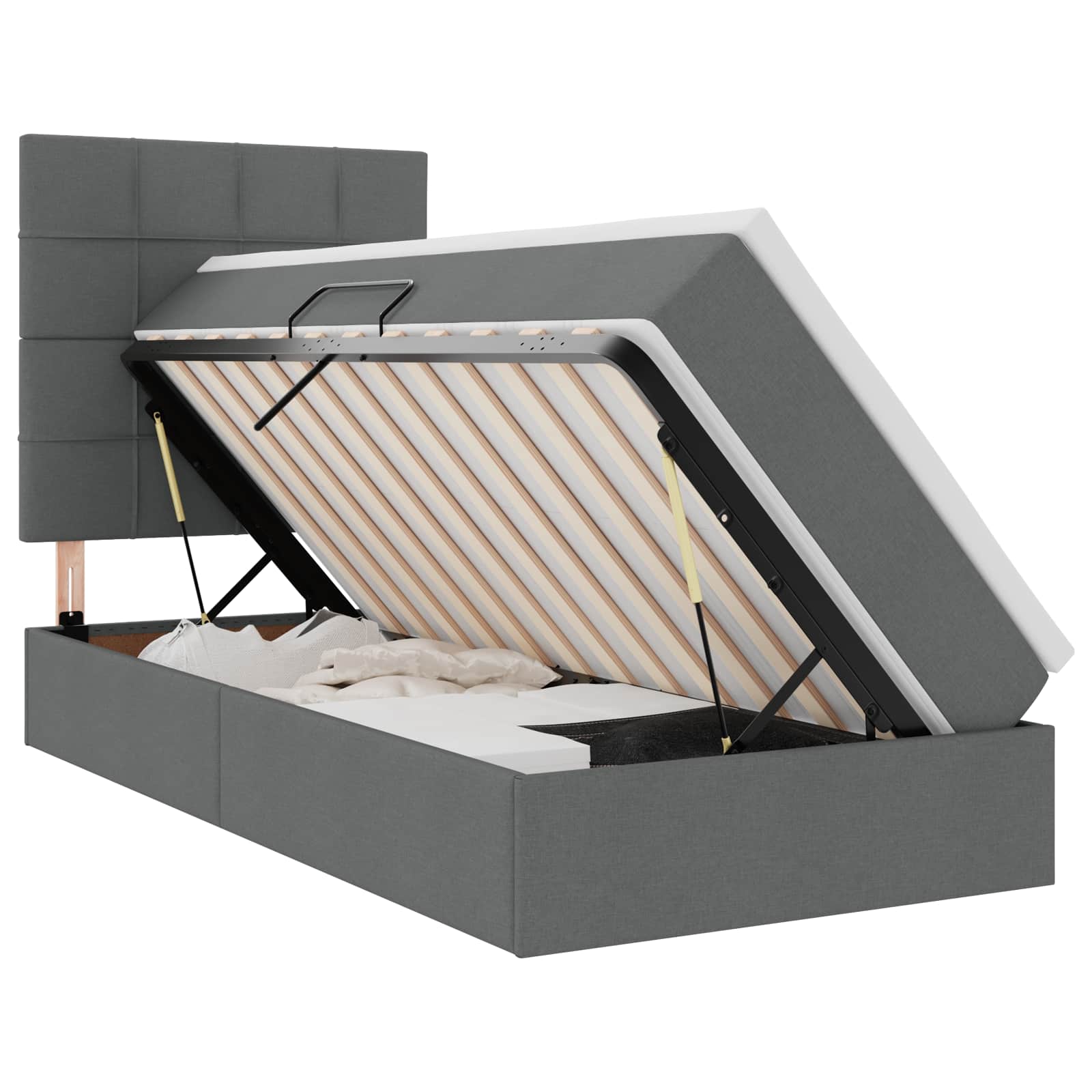 Aufbewahrungsbett mit Matratze Dunkelgrau 90 x 190 cm Stoff