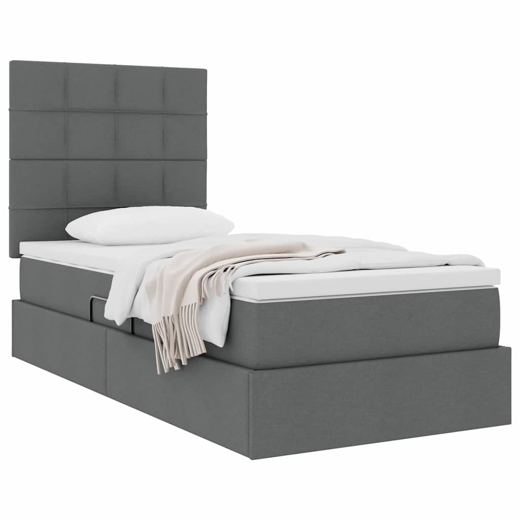Aufbewahrungsbett mit Matratze Dunkelgrau 90 x 190 cm Stoff