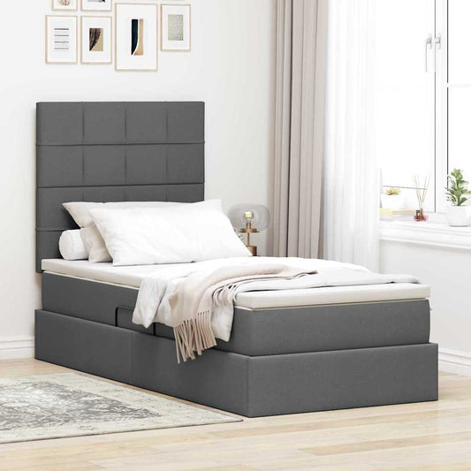 Aufbewahrungsbett mit Matratze Dunkelgrau 90 x 200 cm Stoff