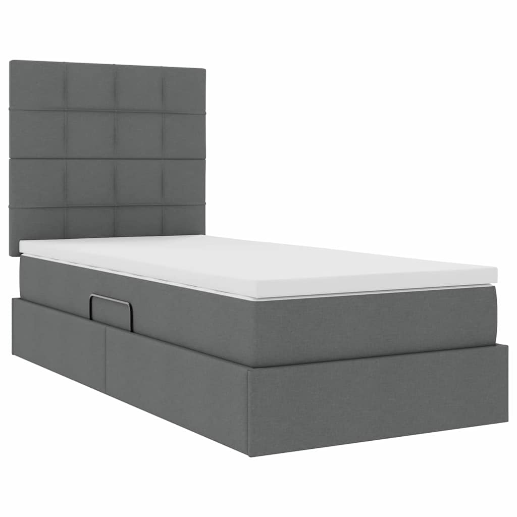 Aufbewahrungsbett mit Matratze Dunkelgrau 90 x 200 cm Stoff
