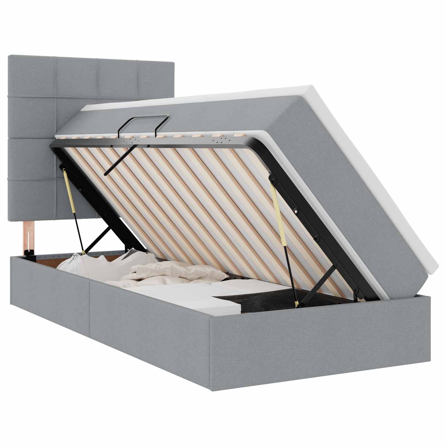 Aufbewahrungsbett mit Matratze Hellgrau 100 x 200 cm Stoff