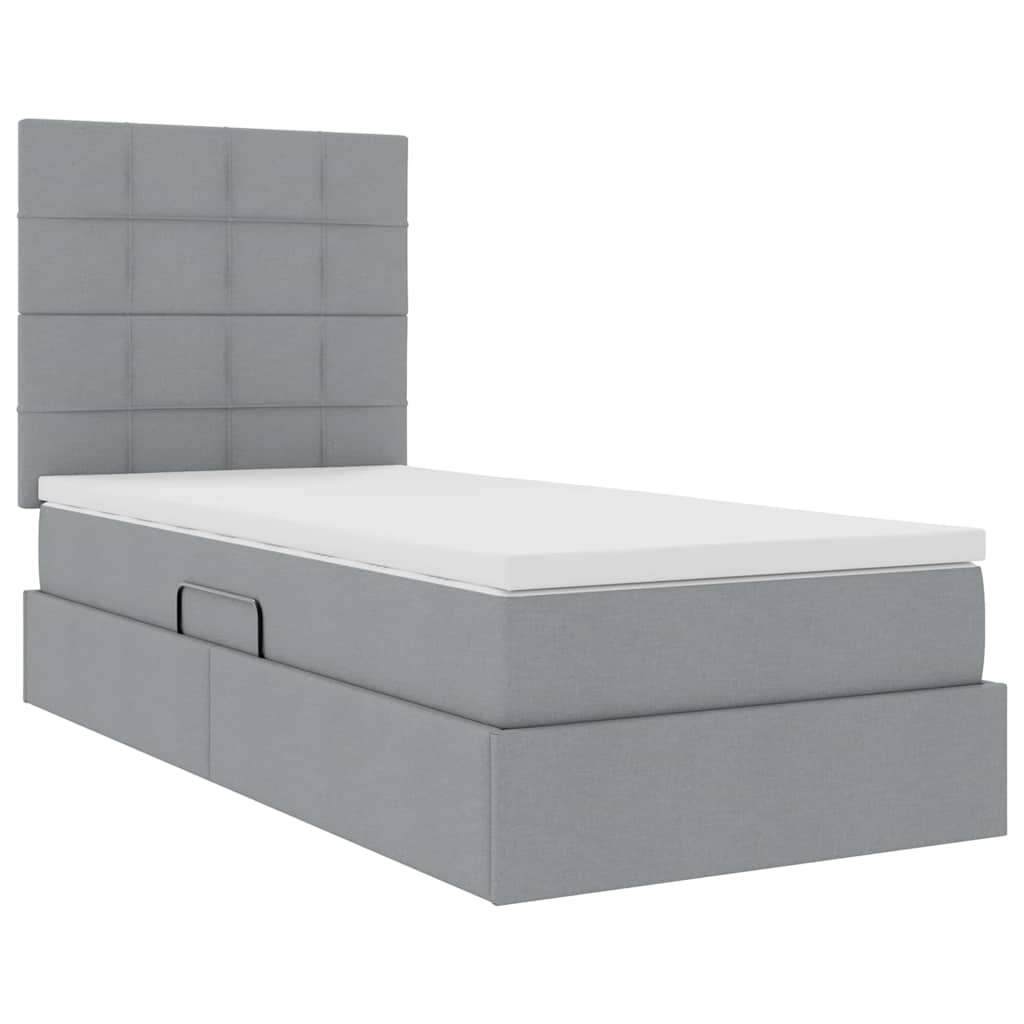 Aufbewahrungsbett mit Matratze Hellgrau 100 x 200 cm Stoff