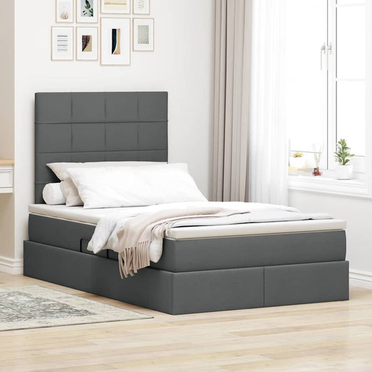 Aufbewahrungsbett mit Matratze Dunkelgrau 120 x 200 cm Stoff