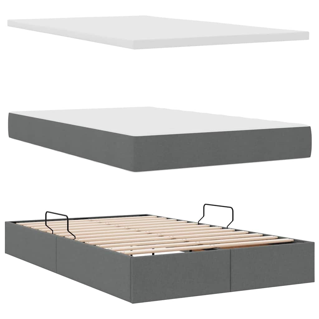 Aufbewahrungsbett mit Matratze Dunkelgrau 120 x 200 cm Stoff