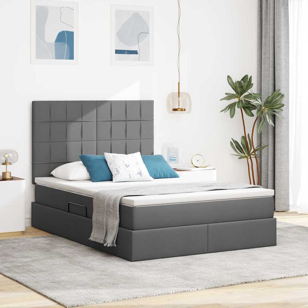Aufbewahrungsbett mit Matratze Dunkelgrau 140 x 200 cm Stoff