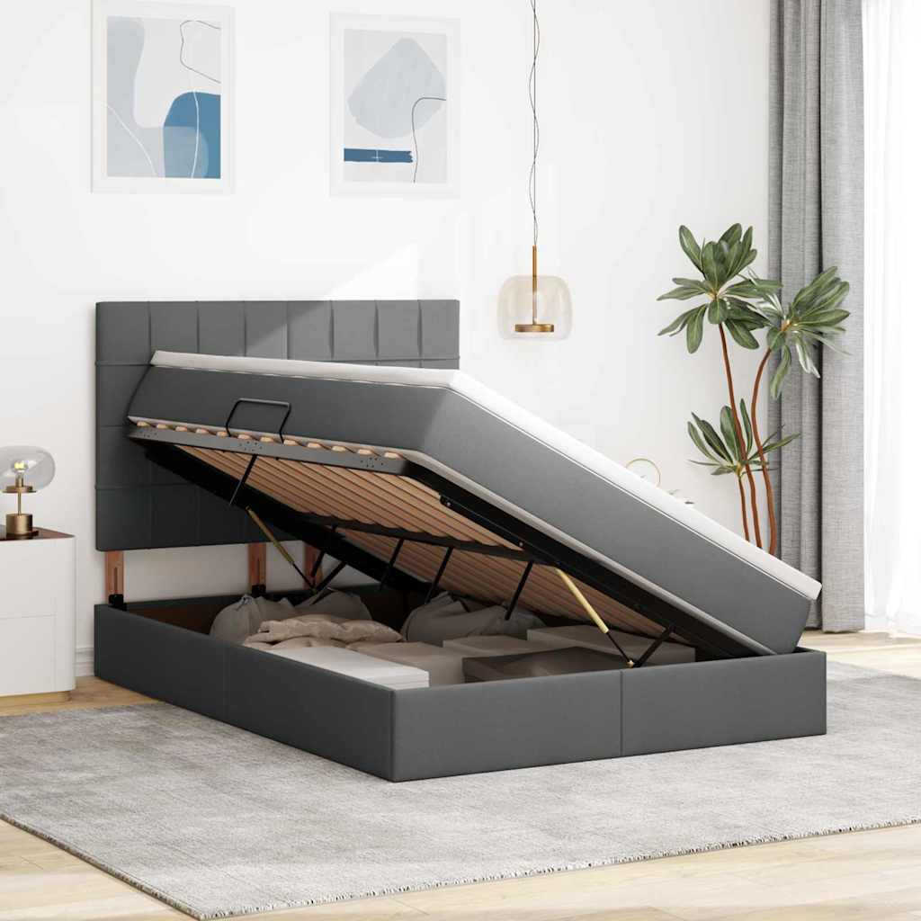 Aufbewahrungsbett mit Matratze Dunkelgrau 140 x 200 cm Stoff