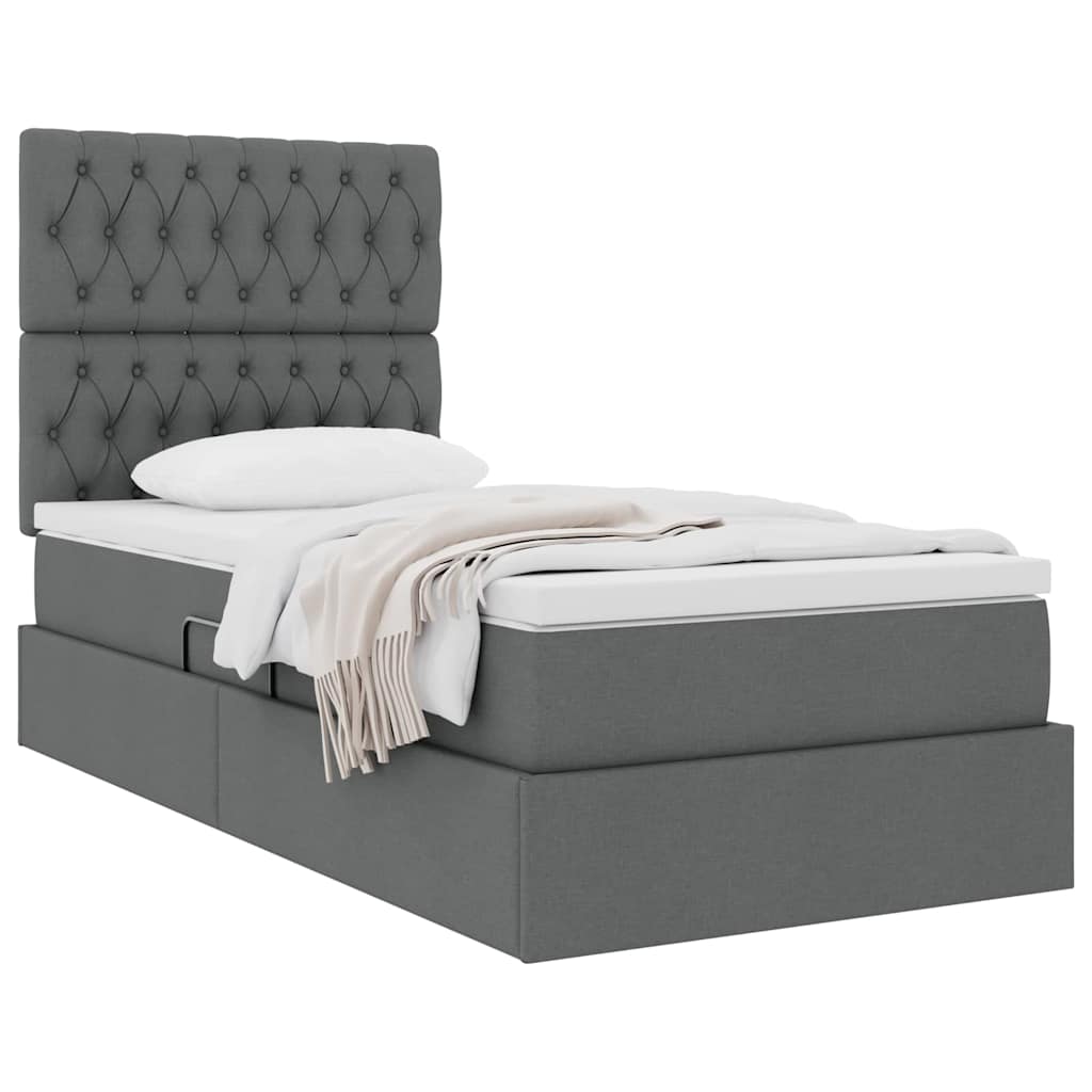 Aufbewahrungsbett mit Matratze Dunkelgrau 90 x 190 cm Stoff