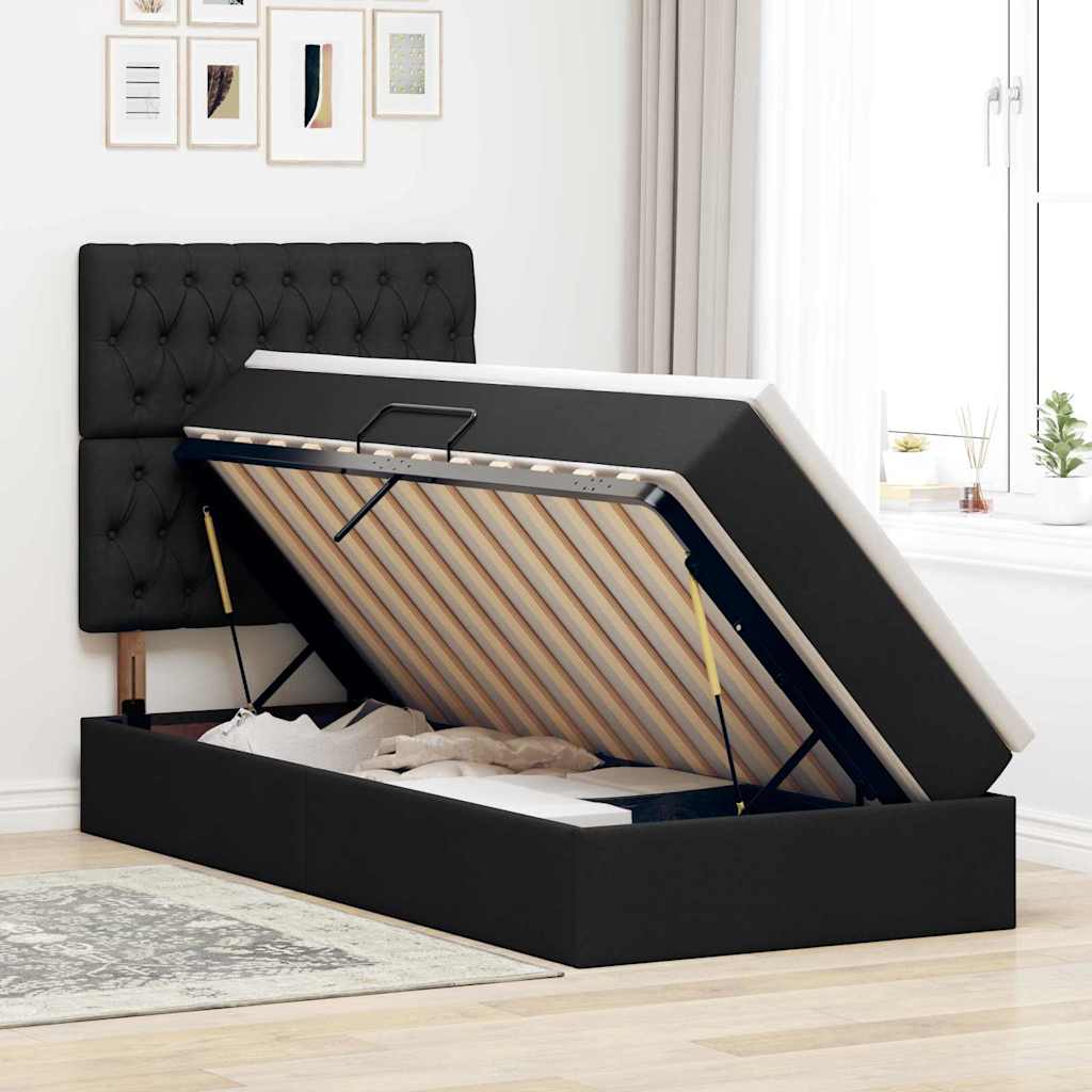 Aufbewahrungsbett mit Matratze Schwarz 90 x 190 cm Stoff