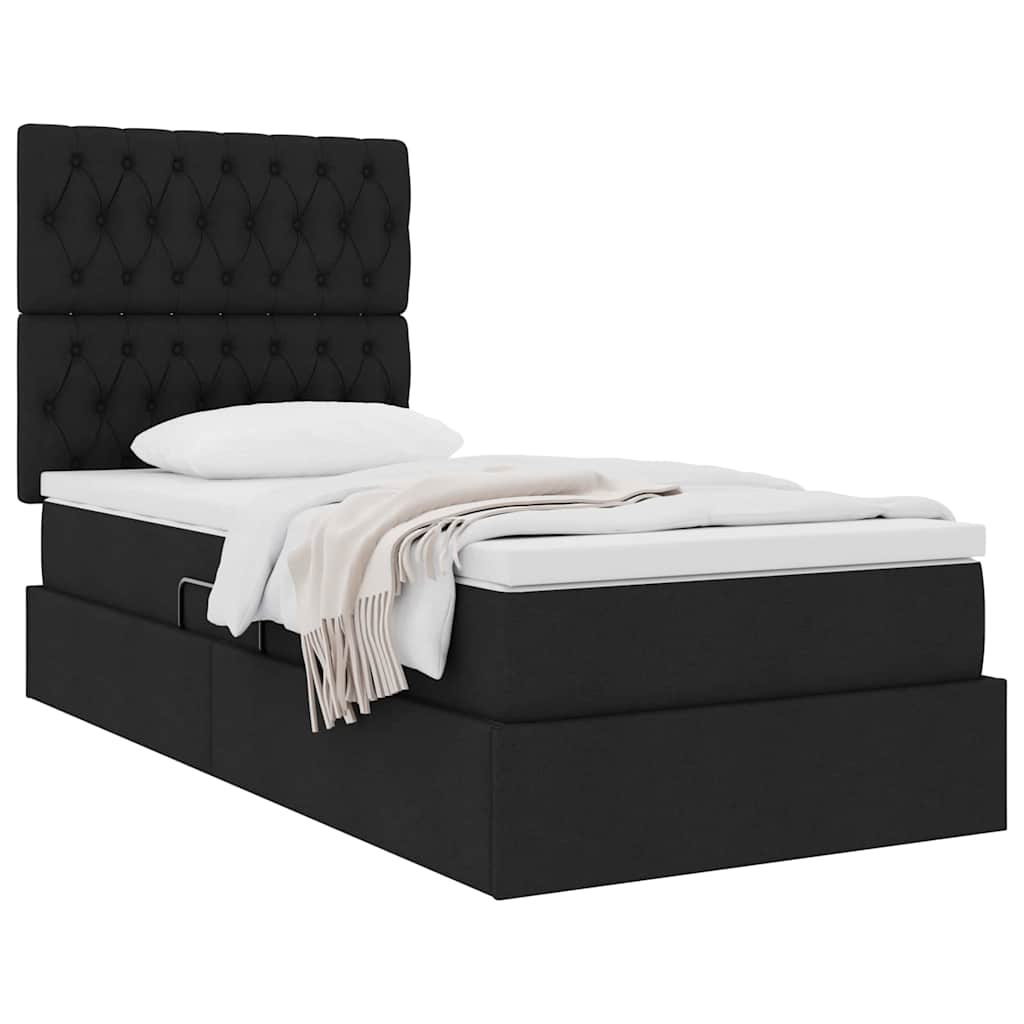 Aufbewahrungsbett mit Matratze Schwarz 90 x 190 cm Stoff