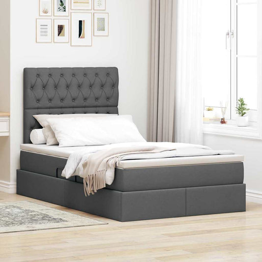 Aufbewahrungsbett mit Matratze Dunkelgrau 120 x 200 cm Stoff