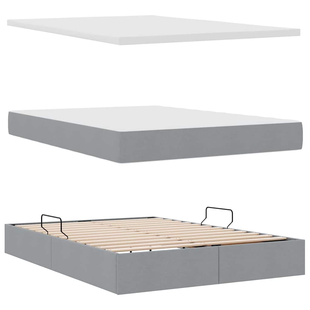 Aufbewahrungsbett mit Matratze Hellgrau 140 x 200 cm Stoff
