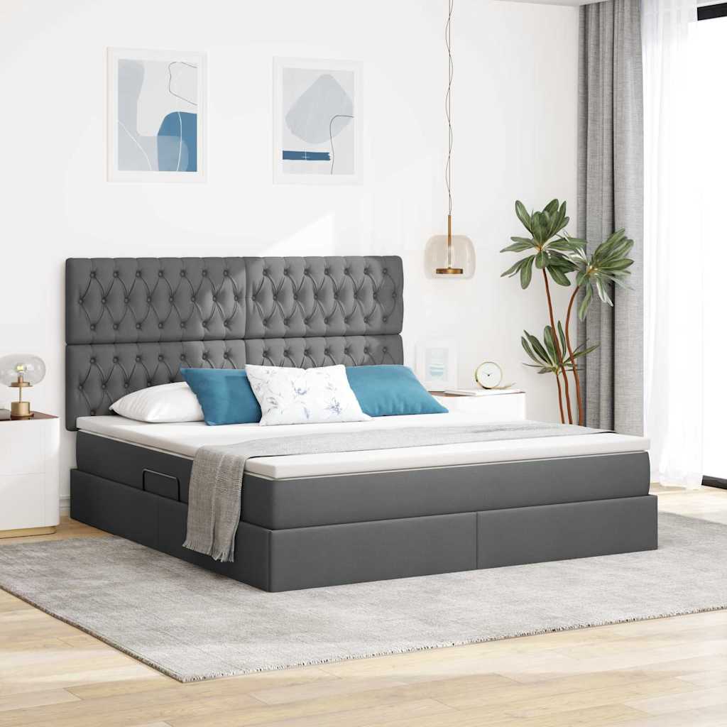 Aufbewahrungsbett mit Matratze Dunkelgrau 160 x 200 cm Stoff