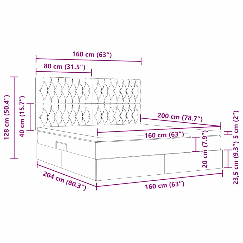 Aufbewahrungsbett mit Matratze Schwarz 160 x 200 cm Stoff