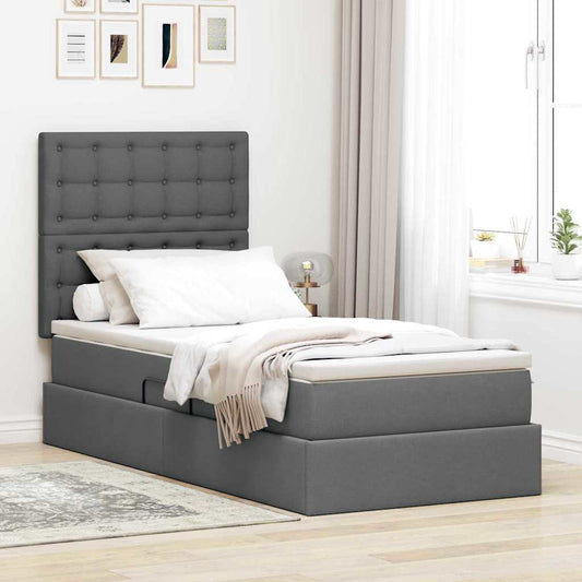 Aufbewahrungsbett mit Matratze Dunkelgrau 90 x 190 cm Stoff