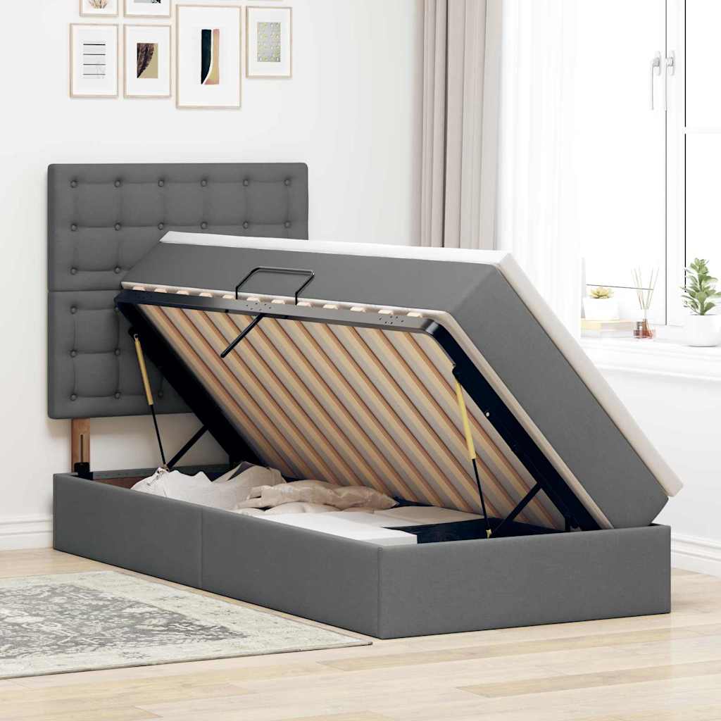 Aufbewahrungsbett mit Matratze Dunkelgrau 90 x 190 cm Stoff