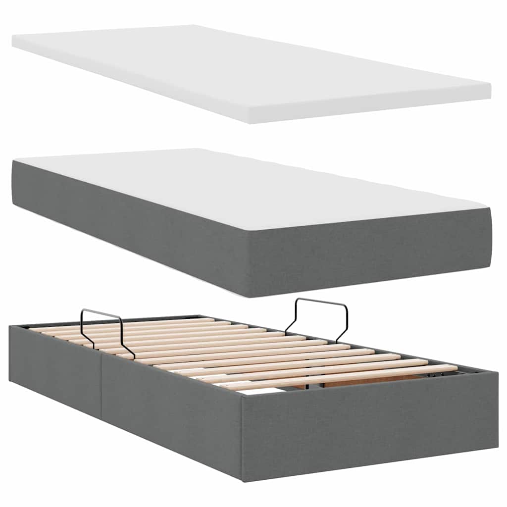 Aufbewahrungsbett mit Matratze Dunkelgrau 90 x 190 cm Stoff