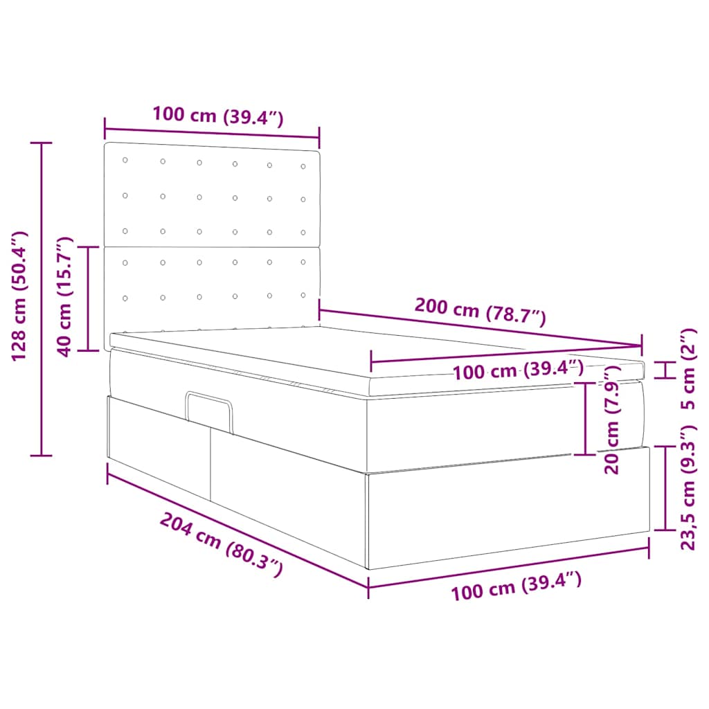 Aufbewahrungsbett mit Matratze Hellgrau 100 x 200 cm Stoff