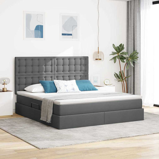 Aufbewahrungsbett mit Matratze Dunkelgrau 180 x 200 cm Stoff