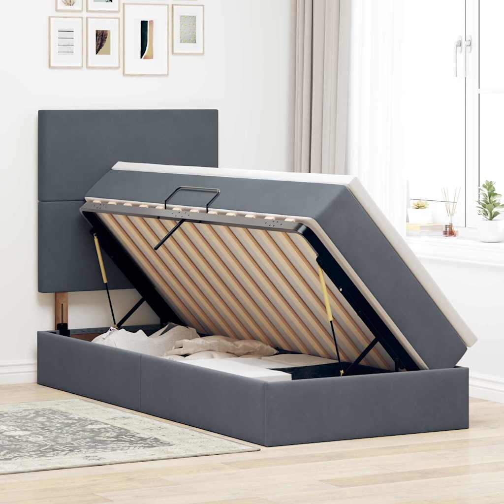 Aufbewahrungsbett mit Matratze Dunkelgrau 90 x 200 cm Samt