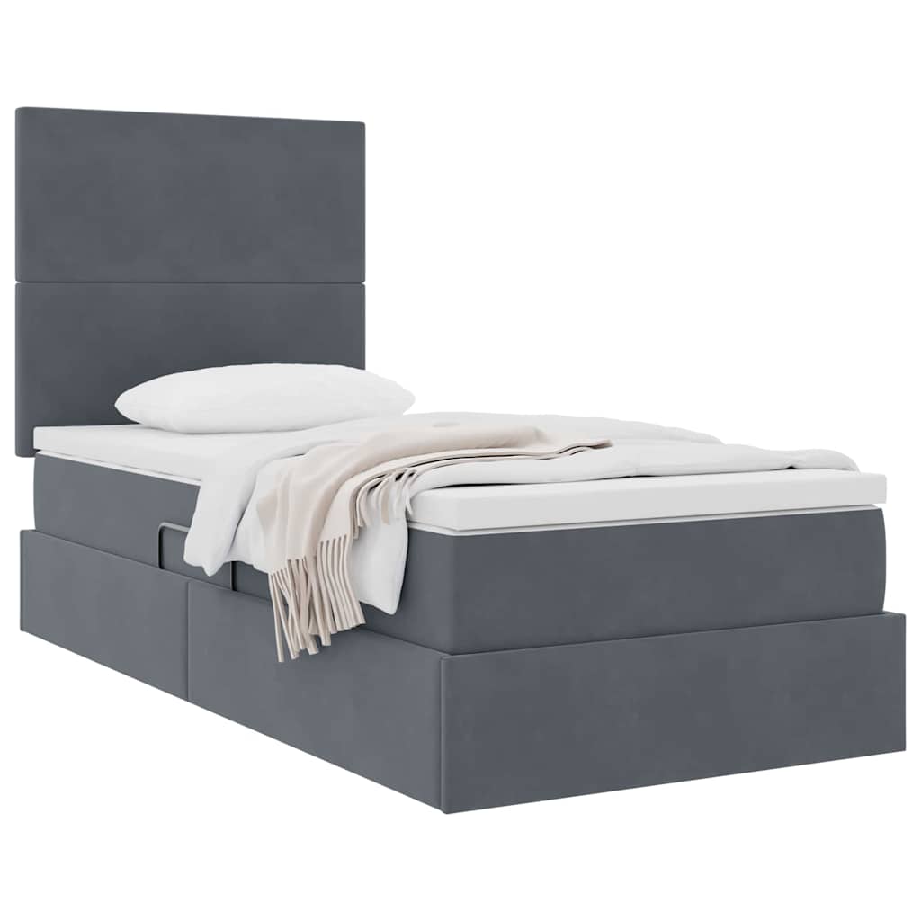 Aufbewahrungsbett mit Matratze Dunkelgrau 90 x 200 cm Samt