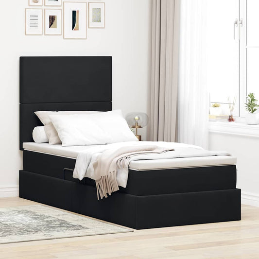 Aufbewahrungsbett mit Matratze Schwarz 100 x 200 cm Samt
