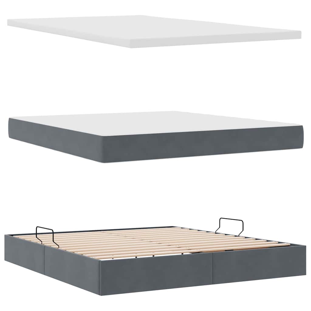 Aufbewahrungsbett mit Matratze Dunkelgrau 160 x 200 cm Samt