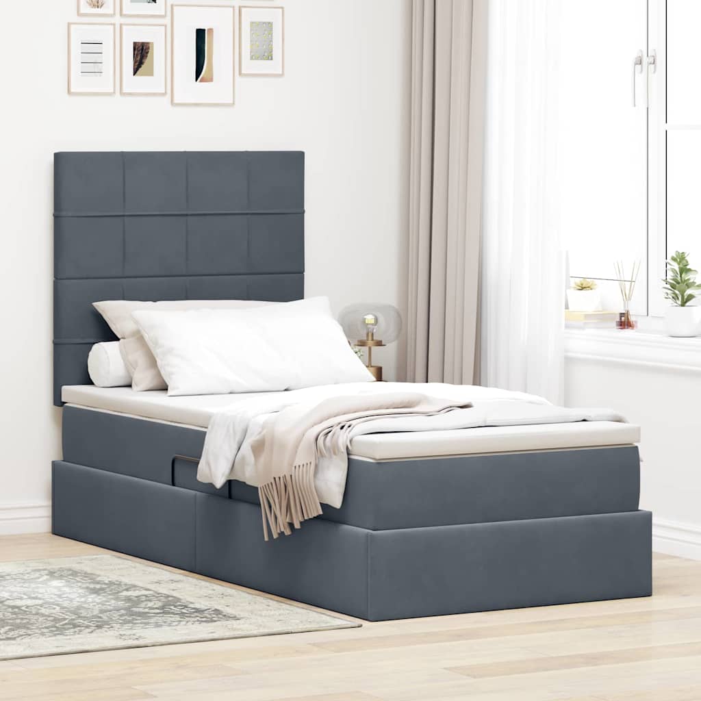 Aufbewahrungsbett mit Matratze Dunkelgrau 100 x 200 cm Samt