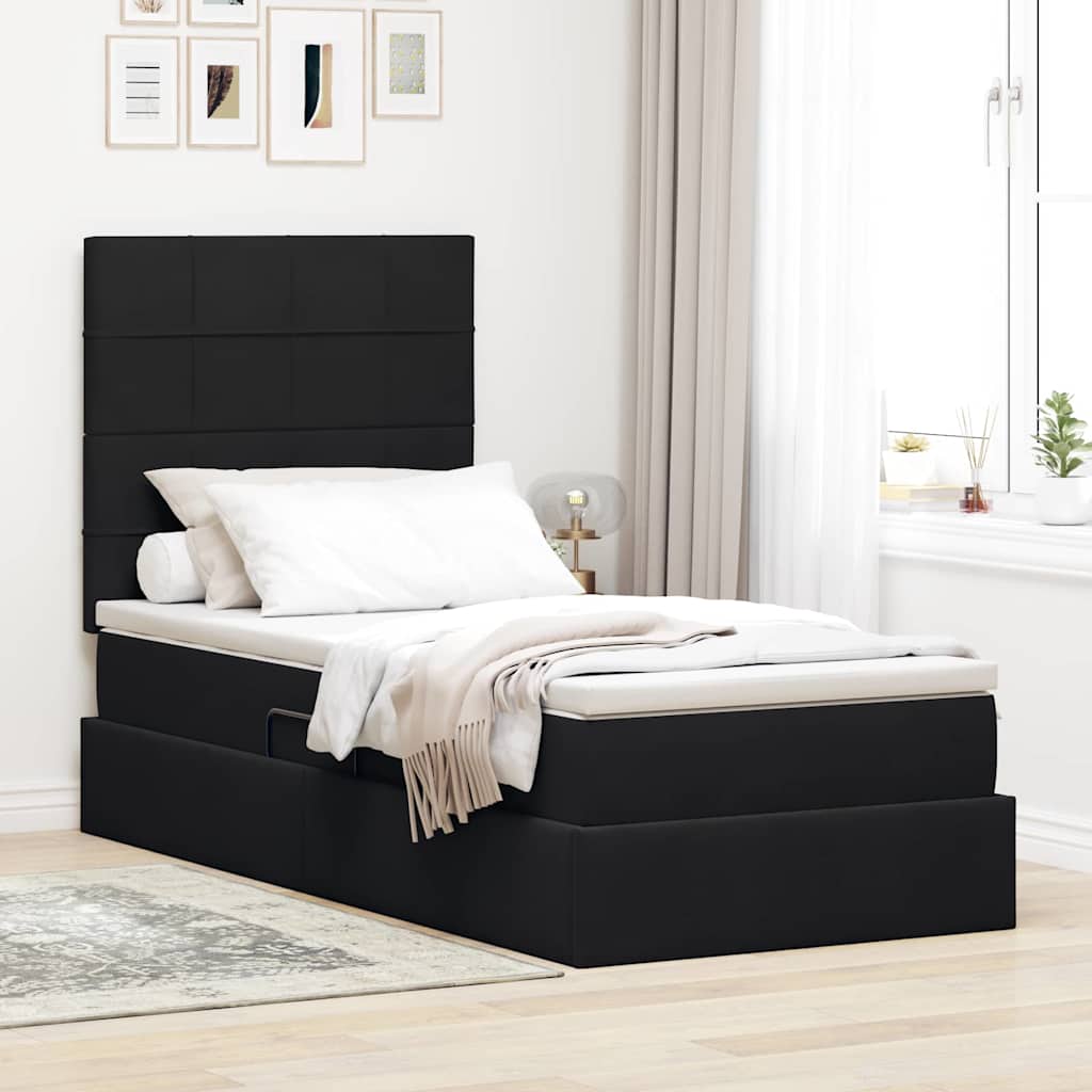 Aufbewahrungsbett mit Matratze Schwarz 100 x 200 cm Samt