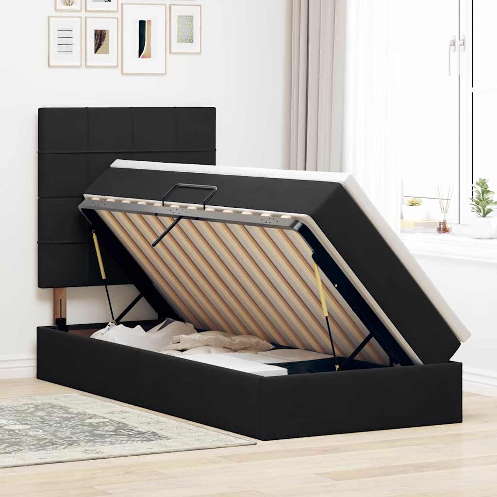 Aufbewahrungsbett mit Matratze Schwarz 100 x 200 cm Samt