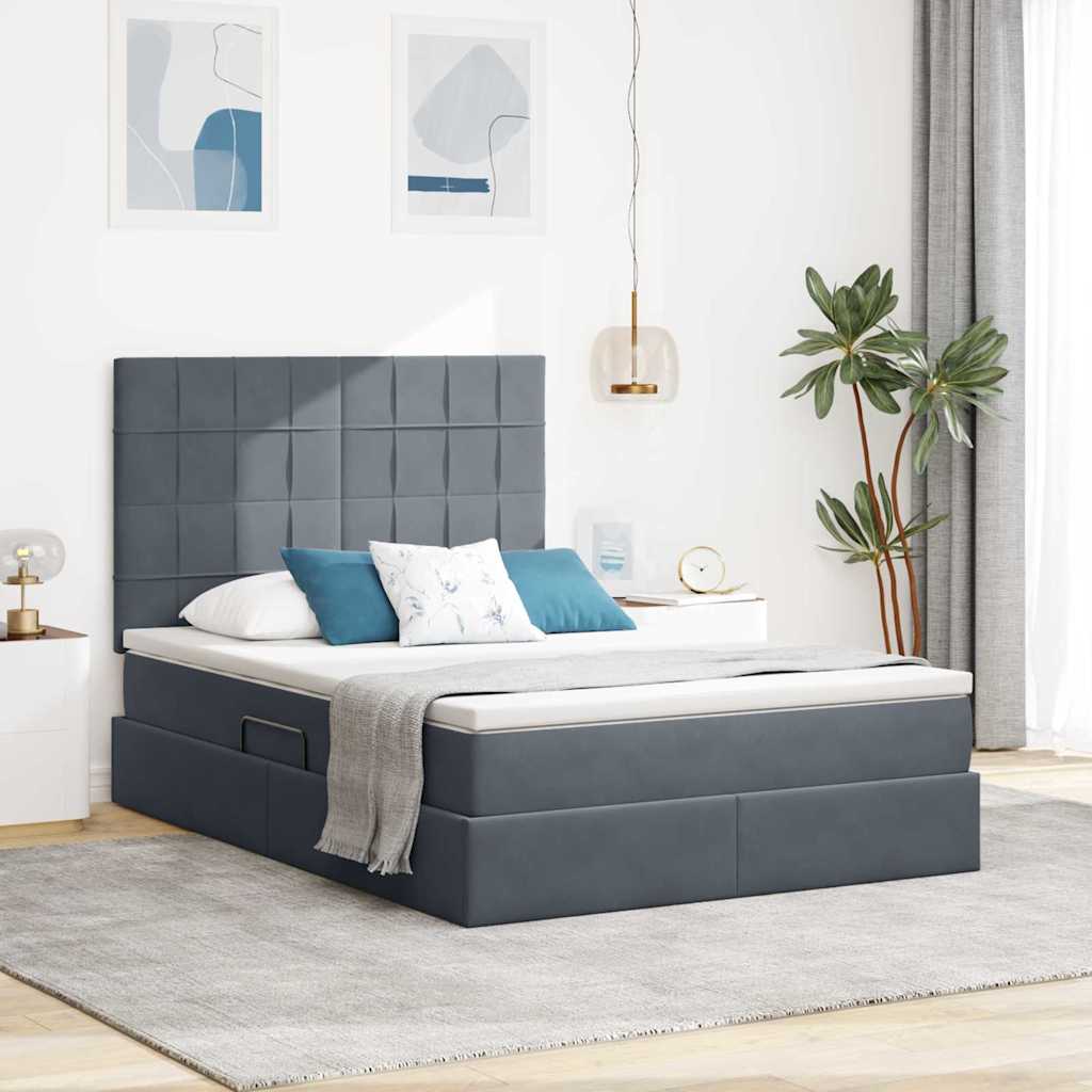 Aufbewahrungsbett mit Matratze Dunkelgrau 140 x 200 cm Samt