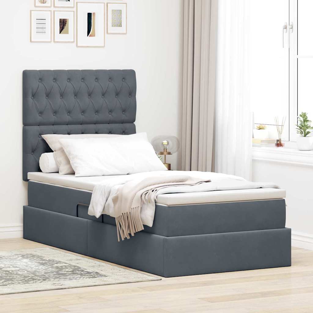 Aufbewahrungsbett mit Matratze Dunkelgrau 100 x 200 cm Samt