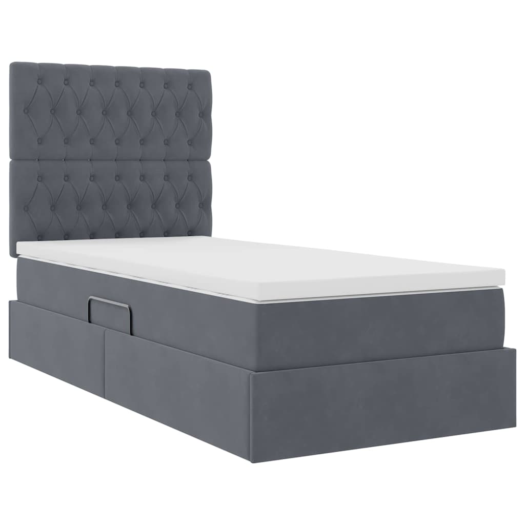 Aufbewahrungsbett mit Matratze Dunkelgrau 100 x 200 cm Samt