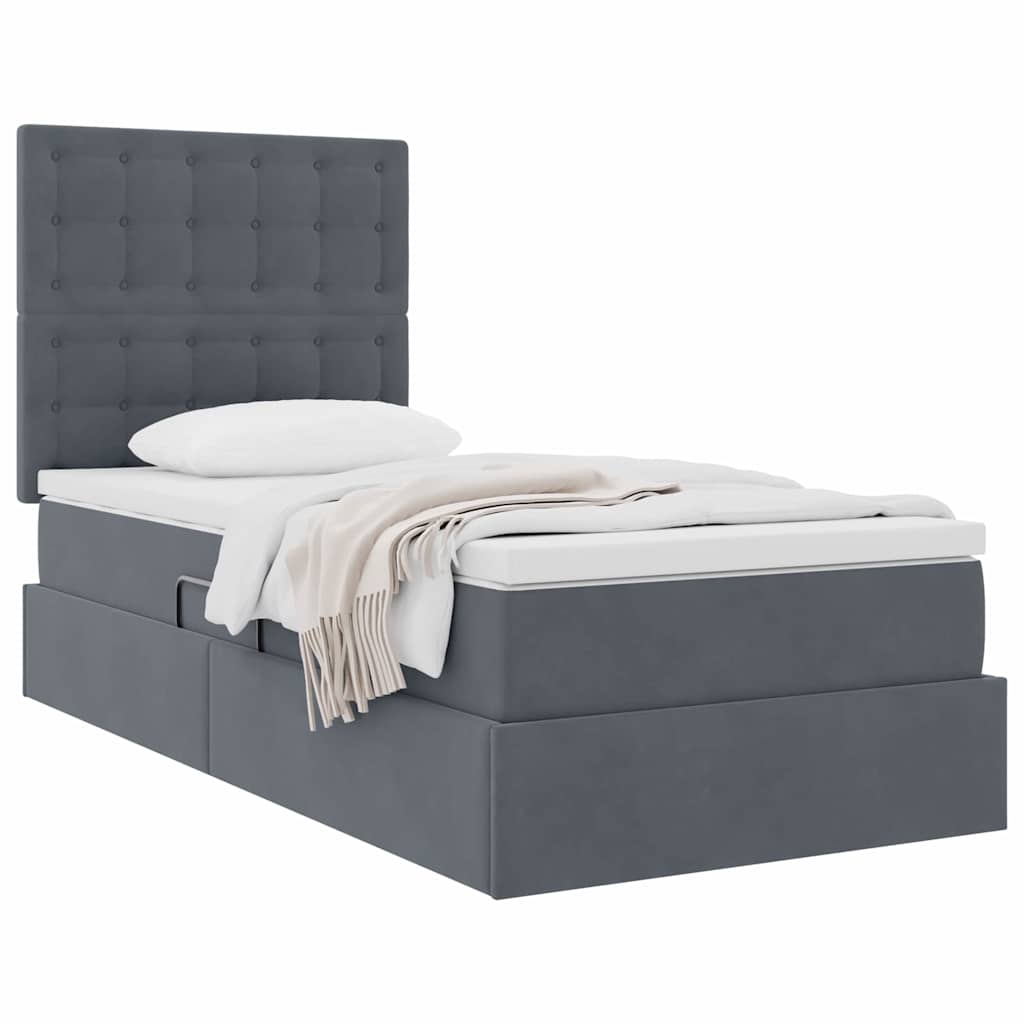Aufbewahrungsbett mit Matratze Dunkelgrau 90 x 200 cm Samt