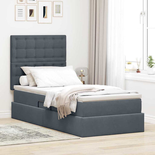 Aufbewahrungsbett mit Matratze Dunkelgrau 100 x 200 cm Samt