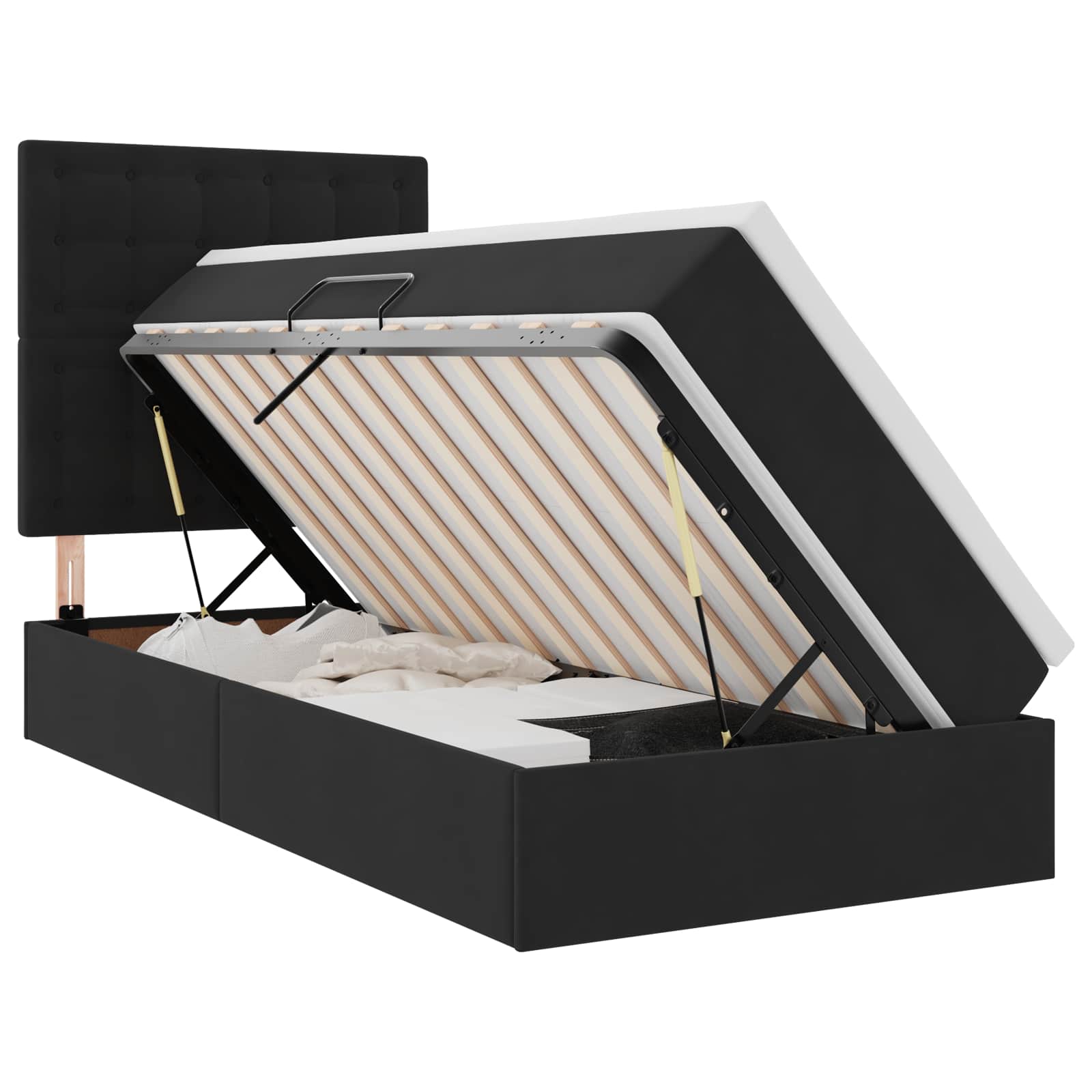 Aufbewahrungsbett mit Matratze Schwarz 100 x 200 cm Samt