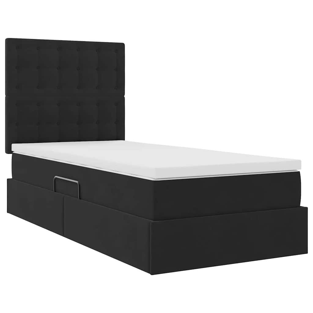 Aufbewahrungsbett mit Matratze Schwarz 100 x 200 cm Samt