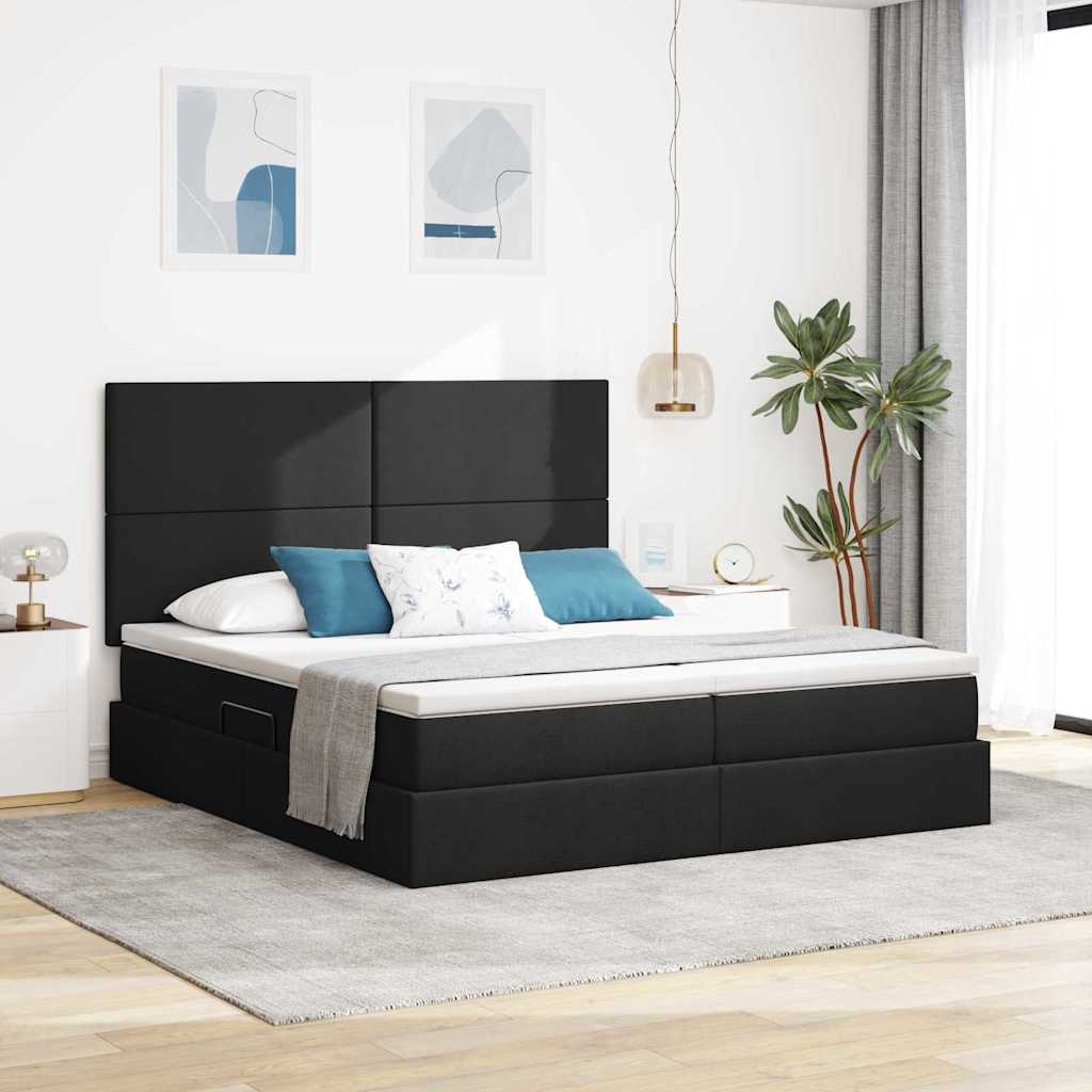 Aufbewahrungsbett mit Kopfteil Schwarz 180 x 200 cm Stoff